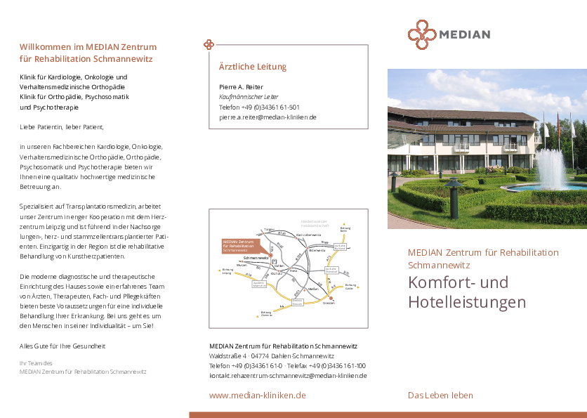 Komfort- und Hotelleistungen Flyer bei MEDIAN Zentrum für Rehabilitation Schmannewitz